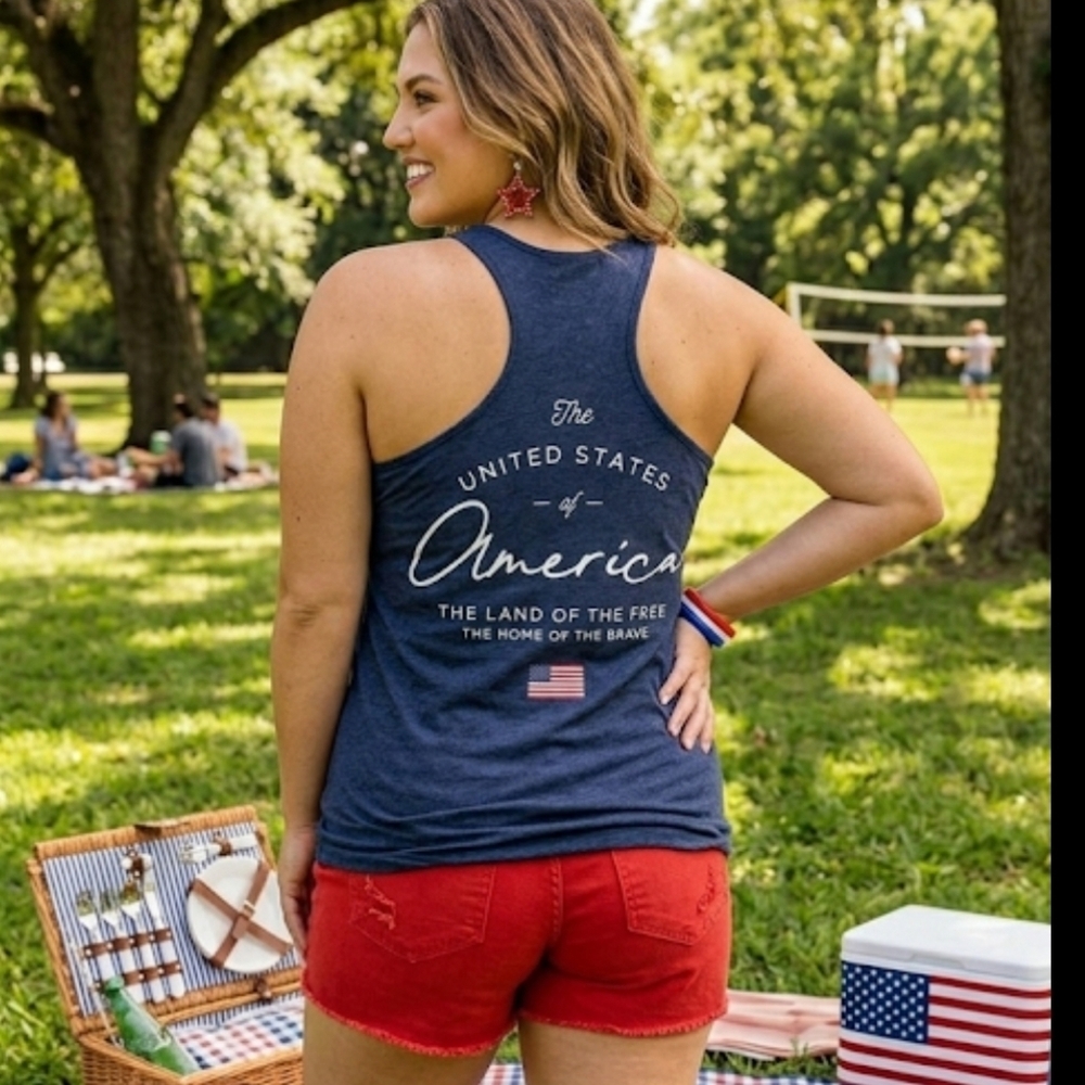 Nwt USA 1776 Navy Tank Top - Patriotic Design Sz Large